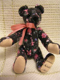 World of Miniature Bears 3 Cotton Fabric Black Floral