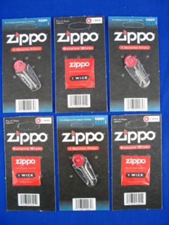 Zippo Lighter 6 Pack Lot of Lighter Wicks Flints New