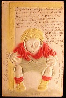  His Side Embossed Yellow Haired Little Football Player 1907 Postcard