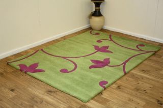 New Tulip Pink Lime Green 100 Wool 120x170 Large Rugs