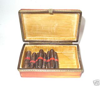 Limoges Box Chamart Wooden Box of Fine Cigars Peint Main
