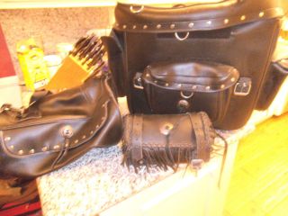 Motorcycle Leather Like Luggage Bag Plus Two Additional Saddle Bags