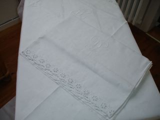 Danish Pair of Sheets Pure Linen Large Monogram CJ or JC Handmade