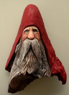 Hooded Santa Gnome Original OOAK Wood Carving by Lisa Rogers