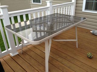 Used Patio Deck Glass Table Rectangular Aluminum