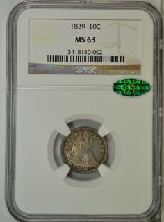 1839 Seated Dime No Drapery NGC MS63 CAC
