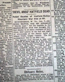 Devil Anse Hatfields McCoys Feud Fame Death Logan West Virginia