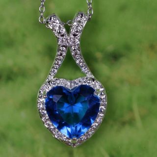 304p13 Heart London Blue White Topaz Gemstone Silver Chain Pendant