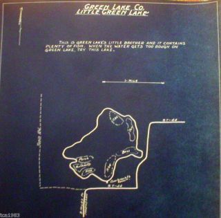 Vintage Wisconsin Fishing Map Little Green Lake County