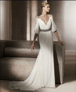 Long White Dress on Elegant White Long Sleeve Beaded Chiffon Wedding Dress Formal Gown