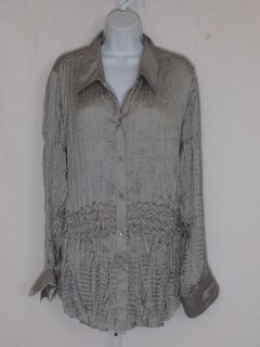 Lane Bryant Blouse Long Sleeve Crinkle Silver Pointed Collar Size 22