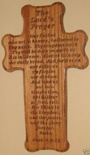 Fretwork Oak Wooden Lords Prayer Cross Plaque Handmade