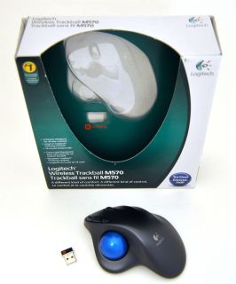 Logitech M570 Wireless USB Trackball Mouse Gray Blue PC MAC unifying
