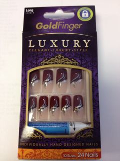 Kiss Gold Finger Luxury Nail Long Length GFL03 10 Sizes 24 Nails Glue