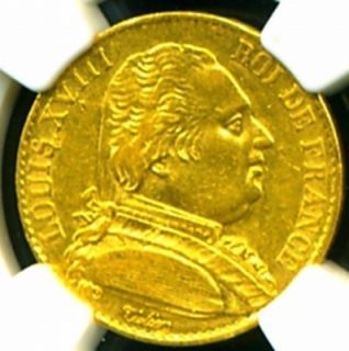 1814 A FRANCE LOUIS XVIII GOLD COIN 20 FRANCS NGC CERTIFIED GENUINE