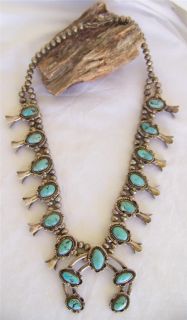 OLD PAWN NAVAJO STERLING SILVER LONE MOUNTAIN TURQUOISE SQUASH BLOSSOM