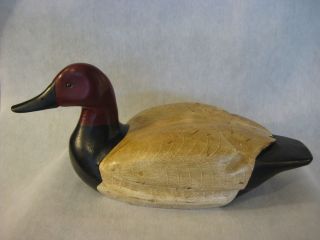  CARVED PAINTED WOODEN CANVASBACK DRAKE DUCK DECOY SIGNED G LOWENTHAL