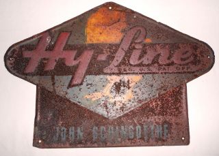 Antique Hy Line Metal Seed Feed Sign Pioneer Chick Farm light Corn