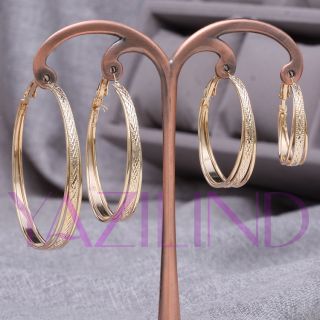 rould gold plated circles dangle hoop loop earrings four wholesale lot