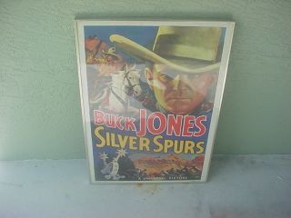 1936 Silver Spurs Buck Jones 1970s Poster Glass Framed 29x21