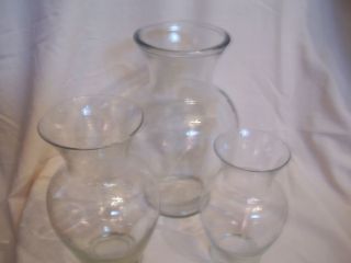 SET OF 3 CLEAR GLASS VASES TABLE OR WEDDING CENTERPIECES 11 9 7 SIZES