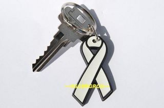 Lung Cancer Awareness White Ribbon Keychain Key Ring