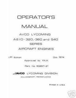 Lycoming Operators Overhaul Parts AEO Aieo 360 Pitts