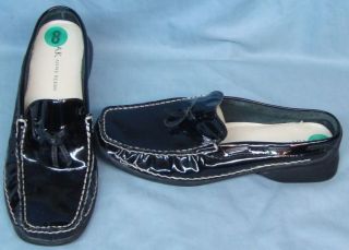 Anne Klein Black Patent Leather Slides Clogs Shoes A64