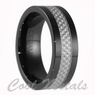 8mm Black Ceramic Rings Carbon Fiber Ring Men Size 11