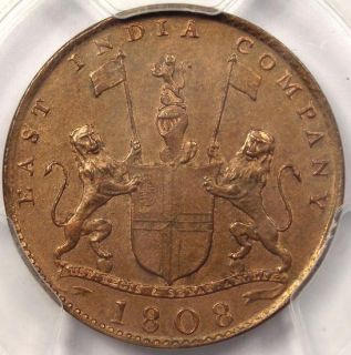 1808 India Madras 10 Cash KM 320   PCGS Genuine AU   Rare Coin ★