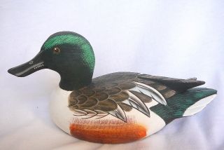 Shoveler Duck Decoy Handmade Wood Signed by Artist