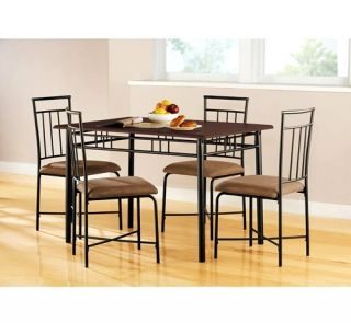 Mainstays 5 Piece Wood and Metal Dining Set Espresso Table 4 Chairs