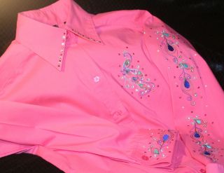 Pink Peacock Embroidered Show Shirt Horsemanship Size XS Western Rodeo