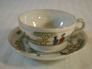 Vintage Japanese Tea Cup and Saucer Hand Painted Made in Japan Marked