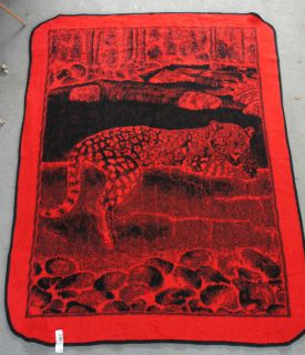 San Marcos Reversible Full Size Red Black Leopard Jungle Scene Blanket