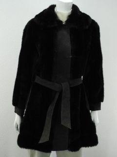 fur coat dark brown Rosewin Tissavel M leather acrylic vintage belted