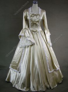 Marie Antoinette Satin Victorian Dress Wedding Ball Gown Reenactment