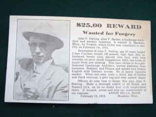 Mankato Minnesota Sheriff 1913 Reward Postcard John Dutting Forger