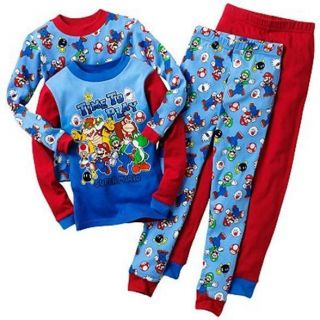 New Boy 4 PC Super Mario Time to Play Pajama Sleepwear Set Size 6 8