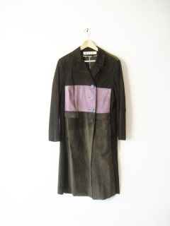 Marni Brown Lavender Suede Leather Colorblock Long Jacket Coat 42 US 6
