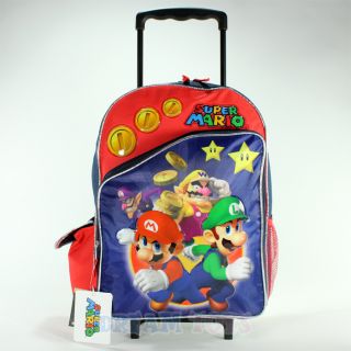 16 Super Mario Luigi Wario Waluigi Bros Roller Backpack Rolling Boys