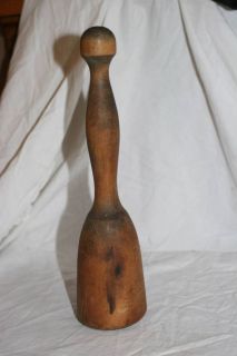 Early Primitive Antique Wood Bell Shape POTATO MASHER Beater Mallet