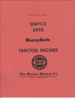 Massey Harris Tractor Engines Service Data Manual Specs 33 44 55 30 21