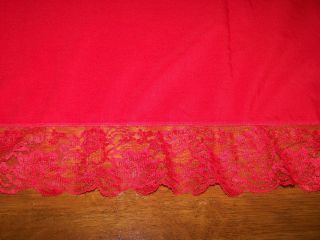 Vintage Red Tablecloth w Lace Trim Christmas Red EUC