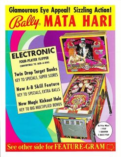 Mata Hari Pinball Bally Flyer Brochure Ad