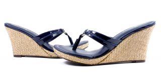 Lilly Pulitzer McKim High Wedge True Navy Sandals Shoes 7 5 New