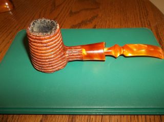 Beautiful Briar Free Hand Smoking Pipe with Amber Stem Made in Italy