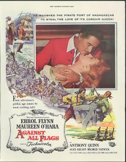 Errol Flynn Maureen OHara Anthony Quinn in Against All Flags Movie Ad