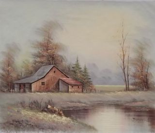 Scenic Barn by Pond 20 x 24 Oil Painting on Canvas by J Medina