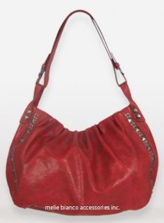 Melie Bianco Side Pyramid Studded Hobo in Red